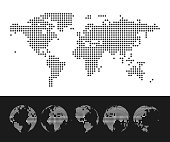 Dotted World Map and Globe set. Vector illustration
