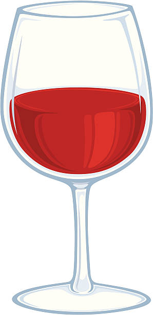Vector drawing of a glass of red wine on a white background vector art illustration