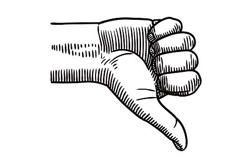 Vector drawing of a hand showing thumb down