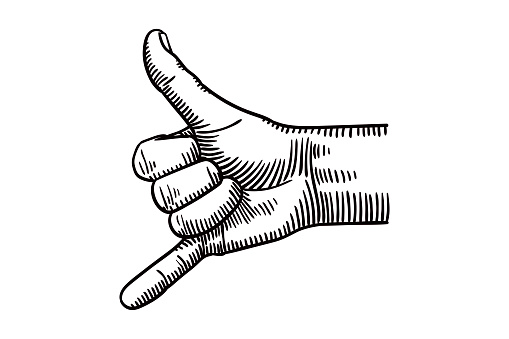 Vector drawing of a hand with little finger and thumb extended