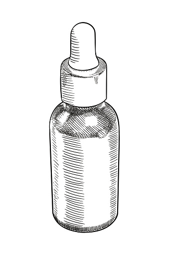 Vector drawing of a small cosmetics bottle with dropper built in cap