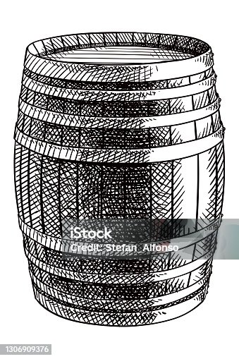 istock Vector drawing of a wine barrel 1306909376