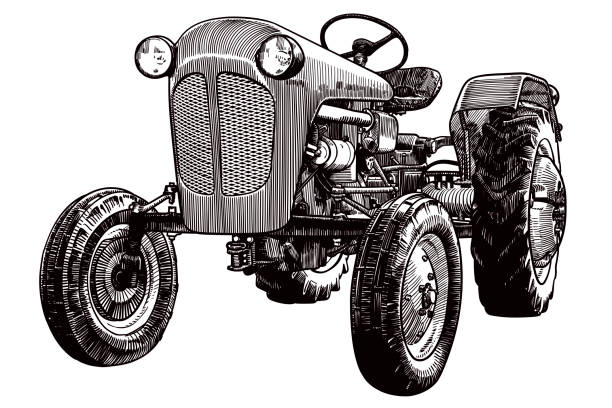 vektorzeichnung eines alten traktors - traktor stock-grafiken, -clipart, -cartoons und -symbole