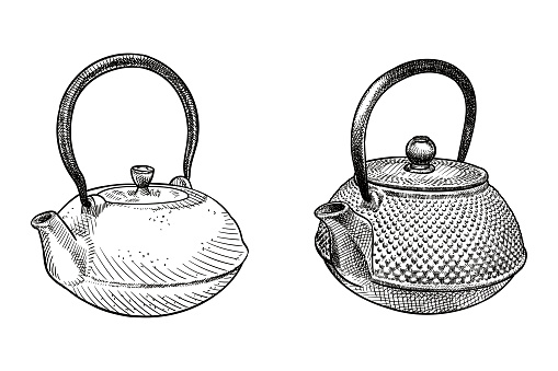 Vector drawing of Japanese style teapots