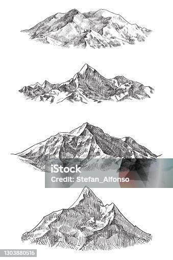 istock Vector drawings of mountains 1303880516