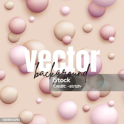 istock Vector dynamic background with colorful realistic 3d balls. Round sphere in pearls pastel colors on backdrop. Powder balls, foundation, powder, blush, meteorites. 1359014092