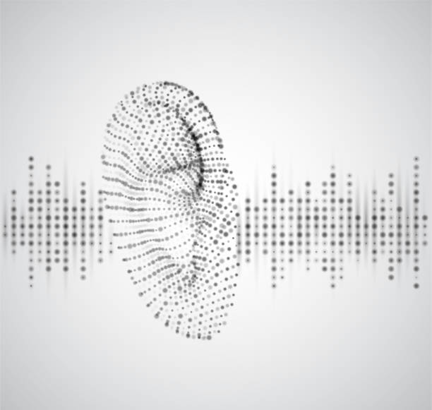 векторное ухо из точек и окружности. блики и пятна. музыка - hearing aids stock illustrations