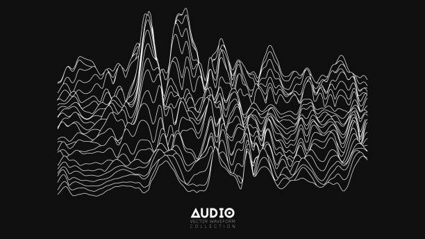 ilustraciones, imágenes clip art, dibujos animados e iconos de stock de espectro de audio wavefrom eco vector. gráfico de oscilación de las ondas de música abstracta. visualización de la onda de sonido futurista. patrón de impulso de la línea de blanco y negro. ejemplo de tecnología de música sintética. - graph