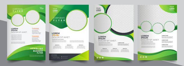 Vector eco flyer, poster, brochure, magazine cover template. Modern green leaf, environment design. - Vector can be adapt for template presentation, cover, poster, layout, brochure flat lay stock illustrations