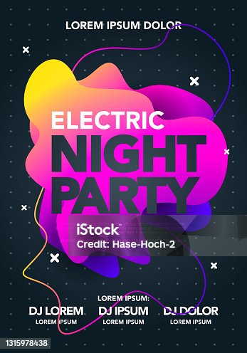 istock Vector electric night party poster with colorful liquid form. Abstract club flyer template with gradients fluid shapes. 1315978438