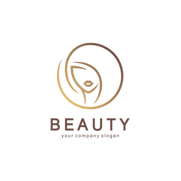 vektor-emblem-design für beauty-salon, friseur, kosmetik - attraktive frau stock-grafiken, -clipart, -cartoons und -symbole