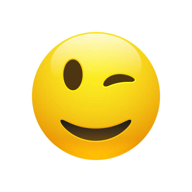 Vector Emoji yellow smiley winking face Vector Emoji yellow smiley winking face with eyes and mouth on white background. Funny cartoon Emoji icon. 3D illustration for chat or message. winking stock illustrations