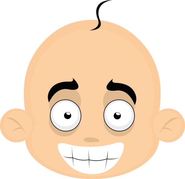 Vector emoticon illustration cartoon of a baby´s head with a happy expression, smiling showing all his teeth Vector emoticon illustration cartoon of a baby´s head with a happy expression, smiling showing all his teeth big smile emoji stock illustrations