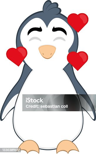 istock Vector emoticon illustration cartoon of a penguin´s body with an expression of joy, in love surrounded by hearts 1330389412