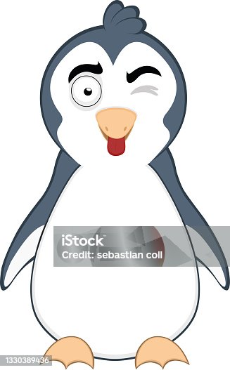 istock Vector emoticon illustration cartoon of a penguin´s body with happy expression,  winking and sticking out his tongue with his mouth open 1330389436