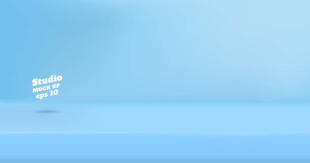 vektor leer pastell blau studio tisch raumhintergrund, produktdarstellung mit textfreiraum zur darstellung von content-design. banner für werbung auf internetseite - studioaufnahme stock-grafiken, -clipart, -cartoons und -symbole