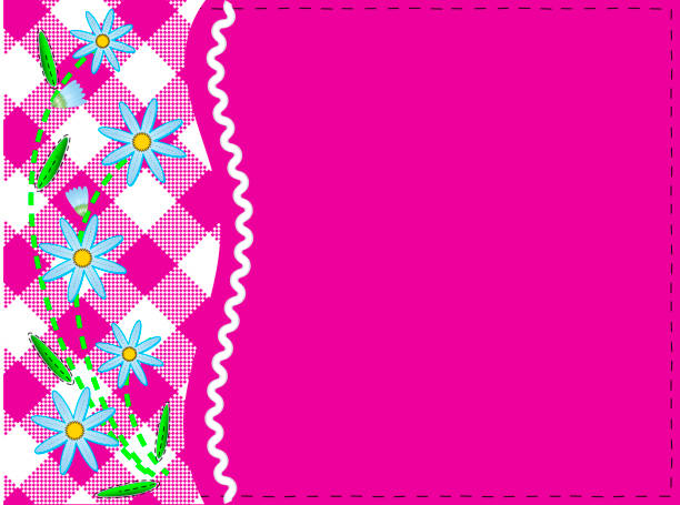Vector Eps 8 Pink Copy Space with Gingham and Cornflowers vector art illustration
