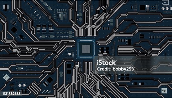 istock Vector eps10.Circuit board. Electronic computer hardware technology. Motherboard digital chip integrated  science background 1131389668