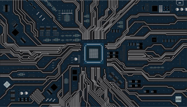 벡터 eps10입니다. 회로 기판. 전자 컴퓨터 하드웨어 기술. 마더보드 디지털 칩 통합 과학 배경 - 회로판 stock illustrations