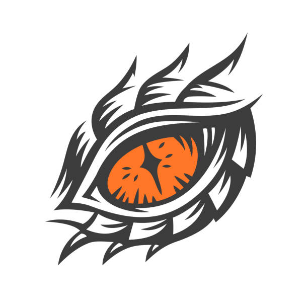ilustrações de stock, clip art, desenhos animados e ícones de vector eye of a dragon and monster - illustration, print, emblem design on a white background. - dragões olho