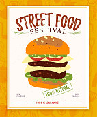 istock Vector fast food festival poster, placard, banner, advertising, flayer with food truck and farmer illustration template. 1061259926