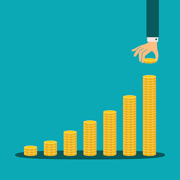 Vector financial growth concept Vector financial growth concept with stacks of golden coins pile of money stock illustrations