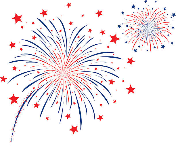 ilustraciones, imágenes clip art, dibujos animados e iconos de stock de fuego artificial de diseño vectorial sobre fondo blanco - fourth of july fireworks
