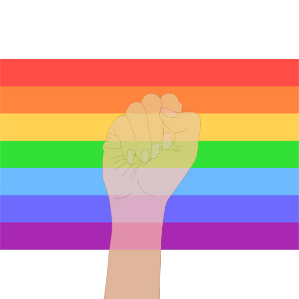 ilustraciones, imágenes clip art, dibujos animados e iconos de stock de vector fist y lgbtquia rainbow flag, aislado sobre fondo blanco ilustración, lgbt. - nyc pride parade