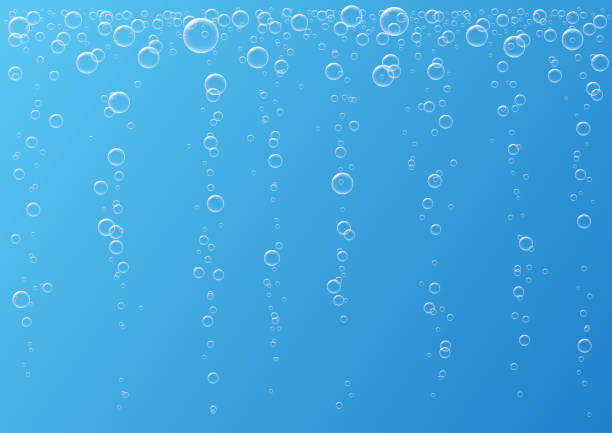 青の背景に分離されたベクトル炭酸飲料のストリーム。水中酸素 fizzing 泡テクスチャです。マクロ オブジェクト - 炭酸点のイラスト素材／クリップアート素材／マンガ素材／アイコン素材