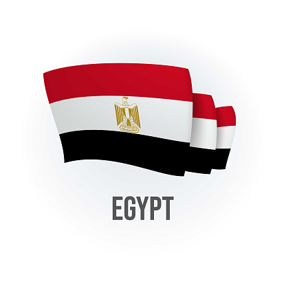 Vector flag of Egypt. Egyptian waving flag. Vector illustration.