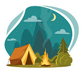 istock Vector flat cartoon camping illustration. Family Adventure. 1324945255