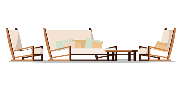Vector flat design porch zone furniture illustration.