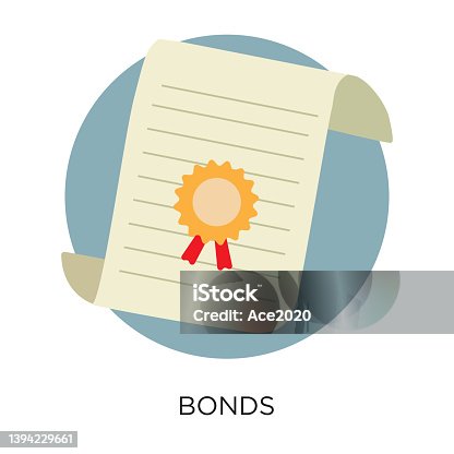 istock Vector flat design stock bonds icon illustration in circle layout with black type 1394229661