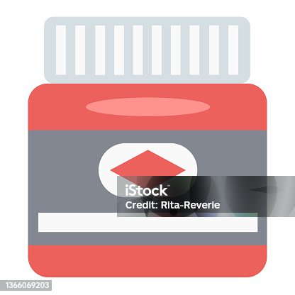istock Vector flat drawing of a big red jar of paint. 1366069203