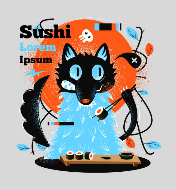 ilustrações de stock, clip art, desenhos animados e ícones de vector flat grain illustration with a sushi - blood bar