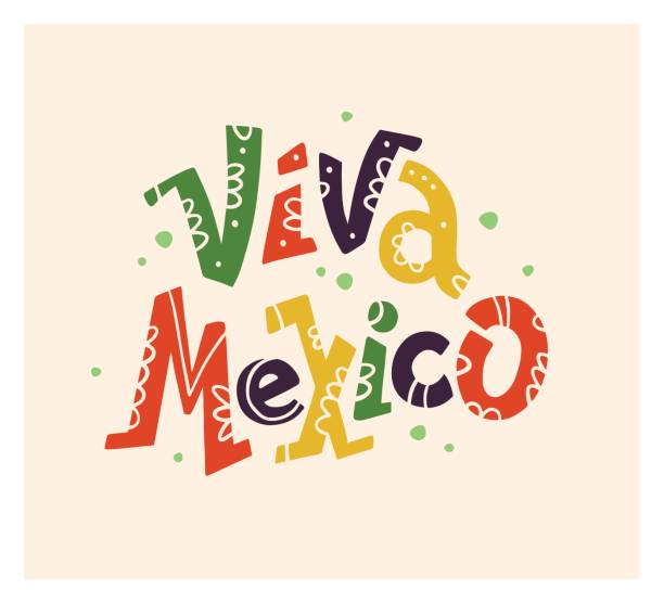 Vector flat hand drawn illustration with flat Viva Mexico lettering  isolated on white background. Vector flat hand drawn illustration with flat Viva Mexico lettering  isolated on white background. Mexican poster, placard, print, banner element design. viva mexico stock illustrations
