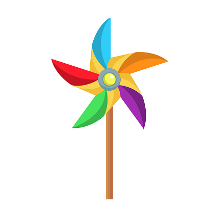 vector flat paper pinwheel, windmill toy icon