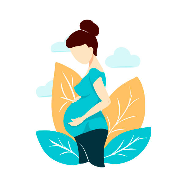 Vector flat style pregnant woman isolated on white background. Composition with leaves and clouds. Female waiting for a child for babycare site, birthing center, maternity home, doula, mom health Vector flat style pregnant woman isolated on white background. Composition with leaves and clouds. Female waiting for a child for babycare site, birthing center, maternity home, doula, mom health pregnant clipart stock illustrations