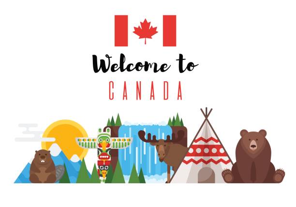 Vector flat style set of Canadian national objects. Vector flat style set of Canadian national objects. Icon for web. Isolated on white background. canada illustrations stock illustrations