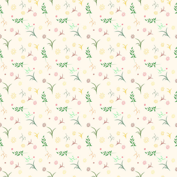 Vector floral pattern in doodle style with flowers and leaves. Gentle, spring floral background vector art illustration