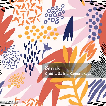 istock Vector floral seamless pattern. Doodle paper cut out design. Organic shapes, botanical plants. 1223344158