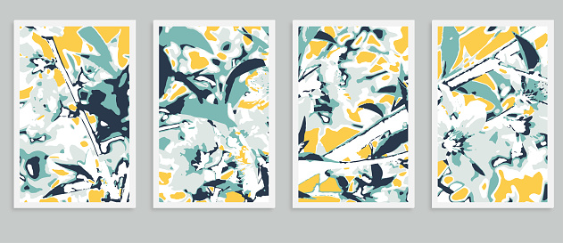 Vector flower blossom foliage scene woodcut style pattern postcard illustration banner backgrounds