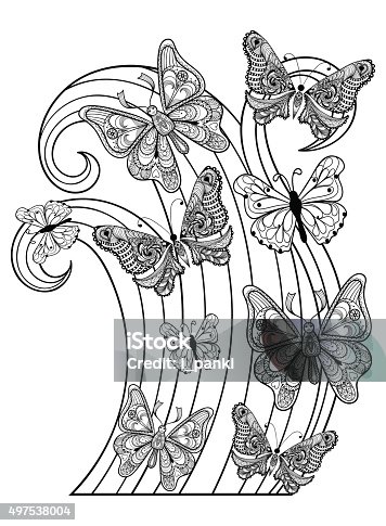 istock Vector flying Butterflies for adult anti stress colori 497538004