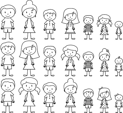 Vector format illustration of cute and diverse stick people