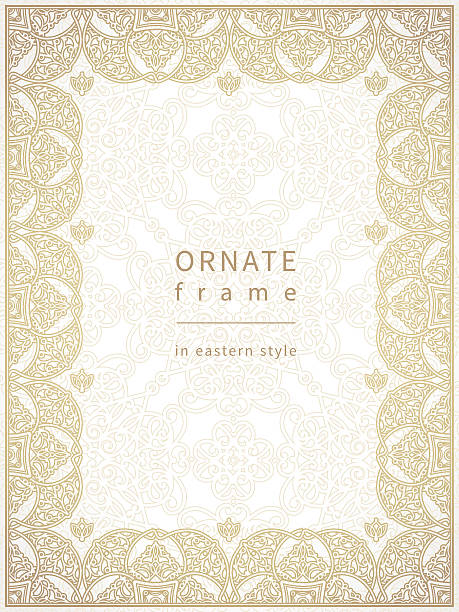 Vector frame in Eastern style. Vector frame in Eastern style. Ornate element for design and place for text. Ornamental lace pattern for wedding invitations and greeting cards. Traditional decor. byzantine stock illustrations