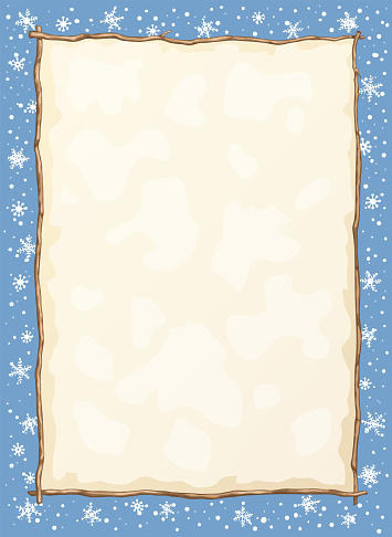 Vector frame of winter background with branches, snowflakes, and empty space for your text.