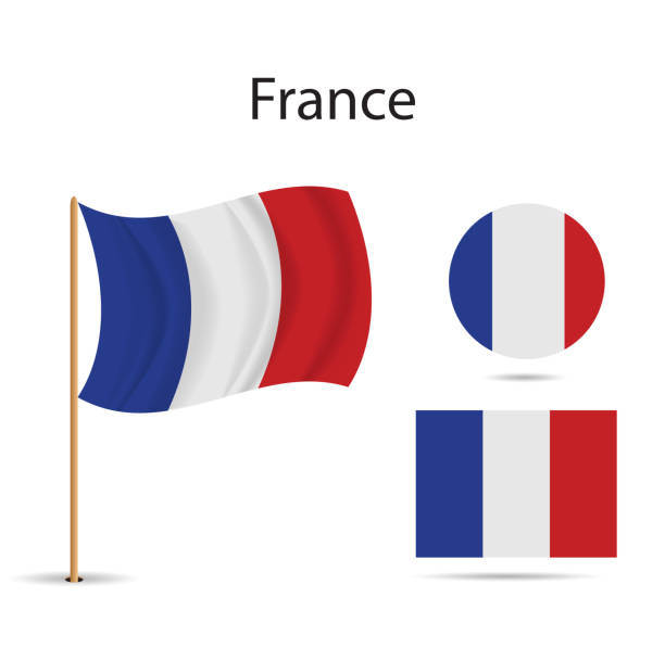 illustrations, cliparts, dessins animés et icônes de vecteur - drapeau français agitant isolé sur le blanc. photo de stock de vecteur. - drapeau français