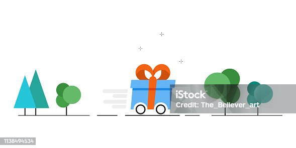 istock Vector gift delivery image. Fast delivery of gifts. Vector illustration 1138494534