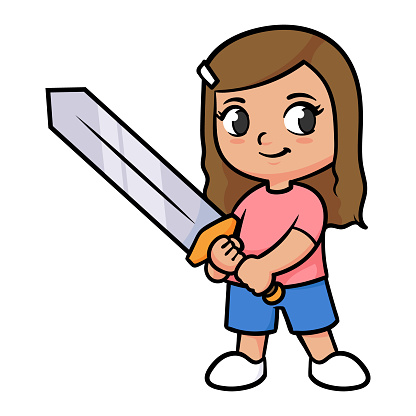 Vector Girl Holding Sword Illustration