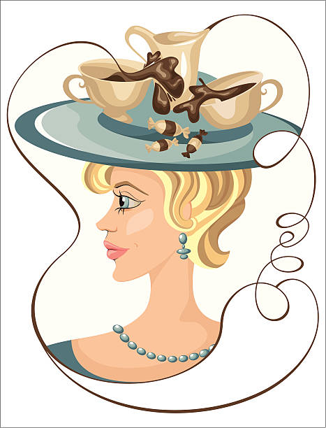 vector girl with cups of coffee  curley cup stock illustrations